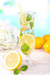 Glass of cocktail with lemon and mint