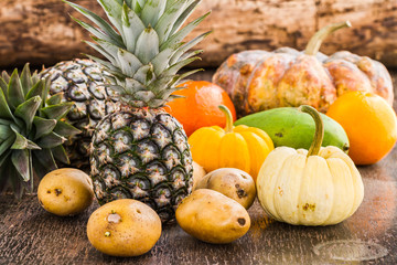 Fruits on wood background