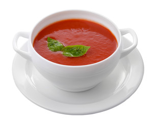 Tasty tomato soup, isolated on white