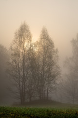 Obraz na płótnie Canvas Sun burning through fog