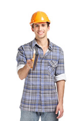 Half-length portrait of foreman in range hard hat