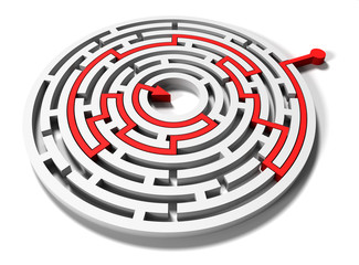 round maze with red arrow in goal