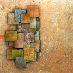 Fototapety  3d fragmented multiple color square tile grunge pattern backdrop