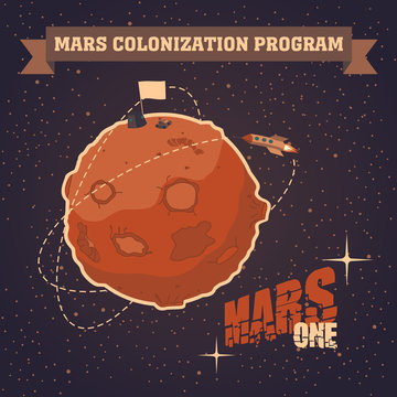 Vintage postcard of Mars colonization project
