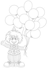 Funny clown holding balloons