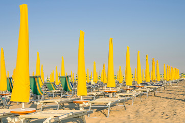 Umbrellas and sunbeds - Rimini Beach - Italy