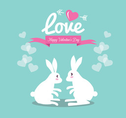 Cute couple rabbit in love.Valentine's Day Cards