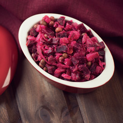 Russian traditional beetroot salad, above view