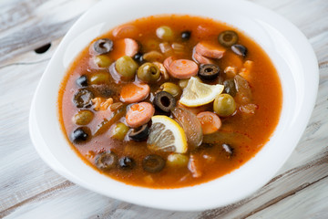 Russian traditional warm soup – solyanka