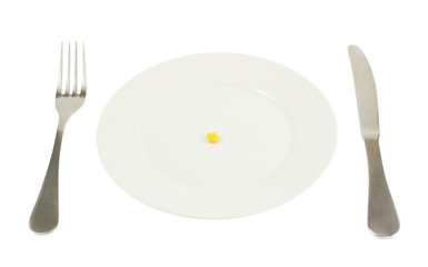 Plate with a single corn kernel isolated