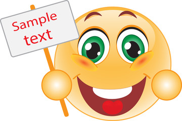 Смайлик  держит табличку