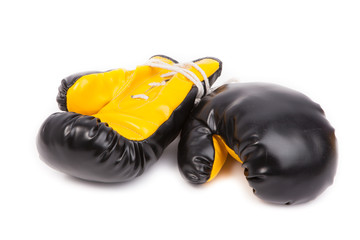 Pair of leather boxing gloves isolated on white