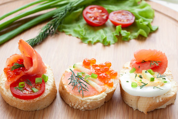 sandwiches with caviar and salmon