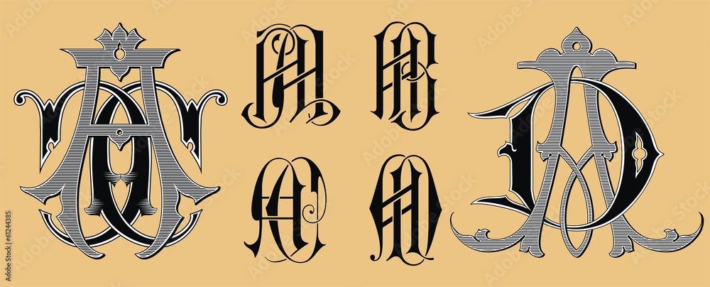 Wall mural vintage monogram aa,ab,ac,ad tattoo