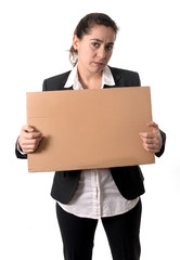 busy business woman working on her laptop blank sign