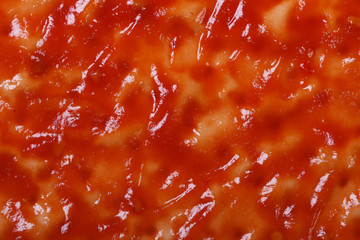 Base for pizza with tomato sauce. Macro