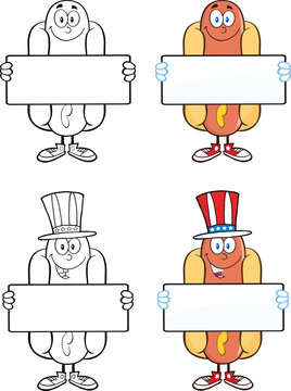 Hot Dog Cartoon Mascot Characters 4. Collection Set