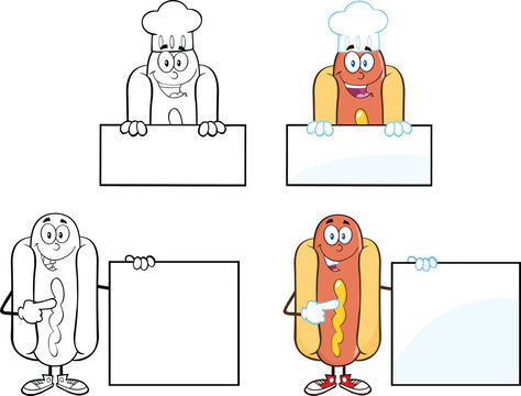 Hot Dog Cartoon Mascot Characters 3. Collection Set