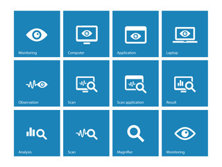 Monitoring icons on blue background.