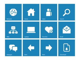 Network icons on blue background.