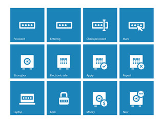 Password icons on blue background.