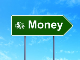 Business concept: Money and Finance Symbol on road sign