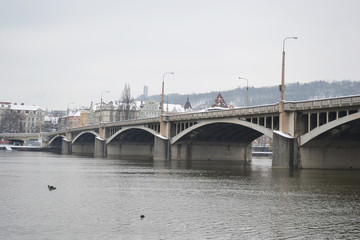 View of the bridge over the Vltava river in Prague