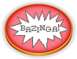 Bazinga Embroidery, fun cross stitch design on retro sewing hoop