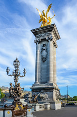Fototapeta na wymiar Pont Alexandre III is an ornate bridge that spans the Seine