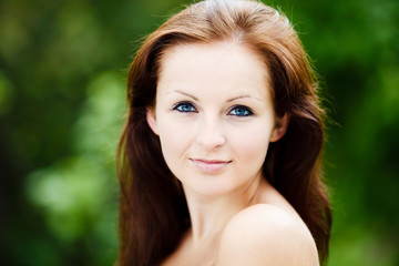 Beautiful Blue Eyed Woman. Beauty Portrait. Green Background. - 61252301