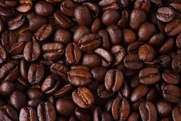 Roasted coffee beans close up