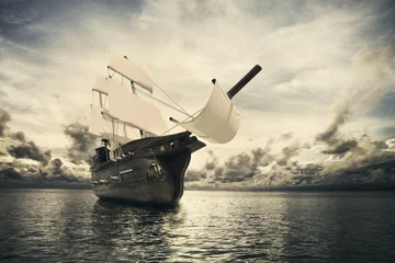 Zelfklevend Fotobehang The ancient ship in the sea © zhu difeng