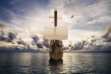 Tuinposter Het oude schip in de zee © zhu difeng