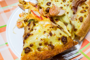 Close up pizza on dish
