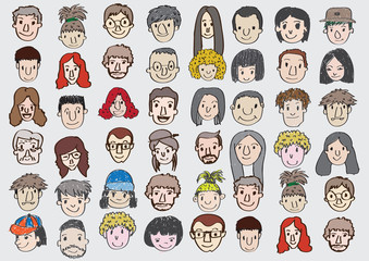 Face people sketch Crowd of funny peoples