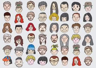 Fototapeta premium Face people sketch Crowd of funny peoples