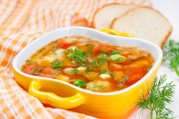 Minestrone with tomatoes and pepper.