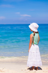 Fototapeta na wymiar Back view of adorable little girl on tropical beach