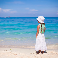 Back view of adorable little girl on tropical beach