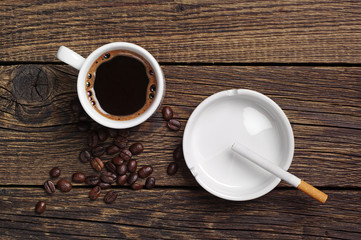 Coffee, ashtray and cigarette