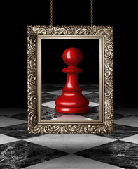 Chess pawn on golden frame