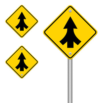 Traffic sign Lanes Merging isolated