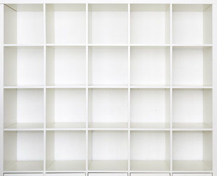 Empty shelves, blank Bookcase library