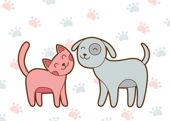 Cute cartoon cat and dog