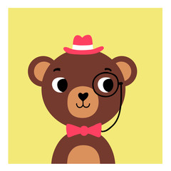 Cute cartoon bear hipster
