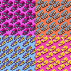 Obraz na płótnie Canvas Four Seamless Isometric Car Patterns