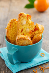 Fragrant biscotti with orange and macadamia nuts.