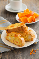 Fragrant biscotti with orange and macadamia nuts.