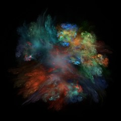 Abstract fractal lively coloured cloud over black background