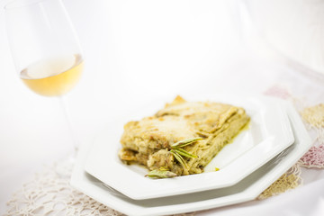 Pie with basil pesto